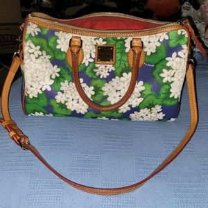 Dooney and Bourke Barrel Satchel Crossbody blue floral design.